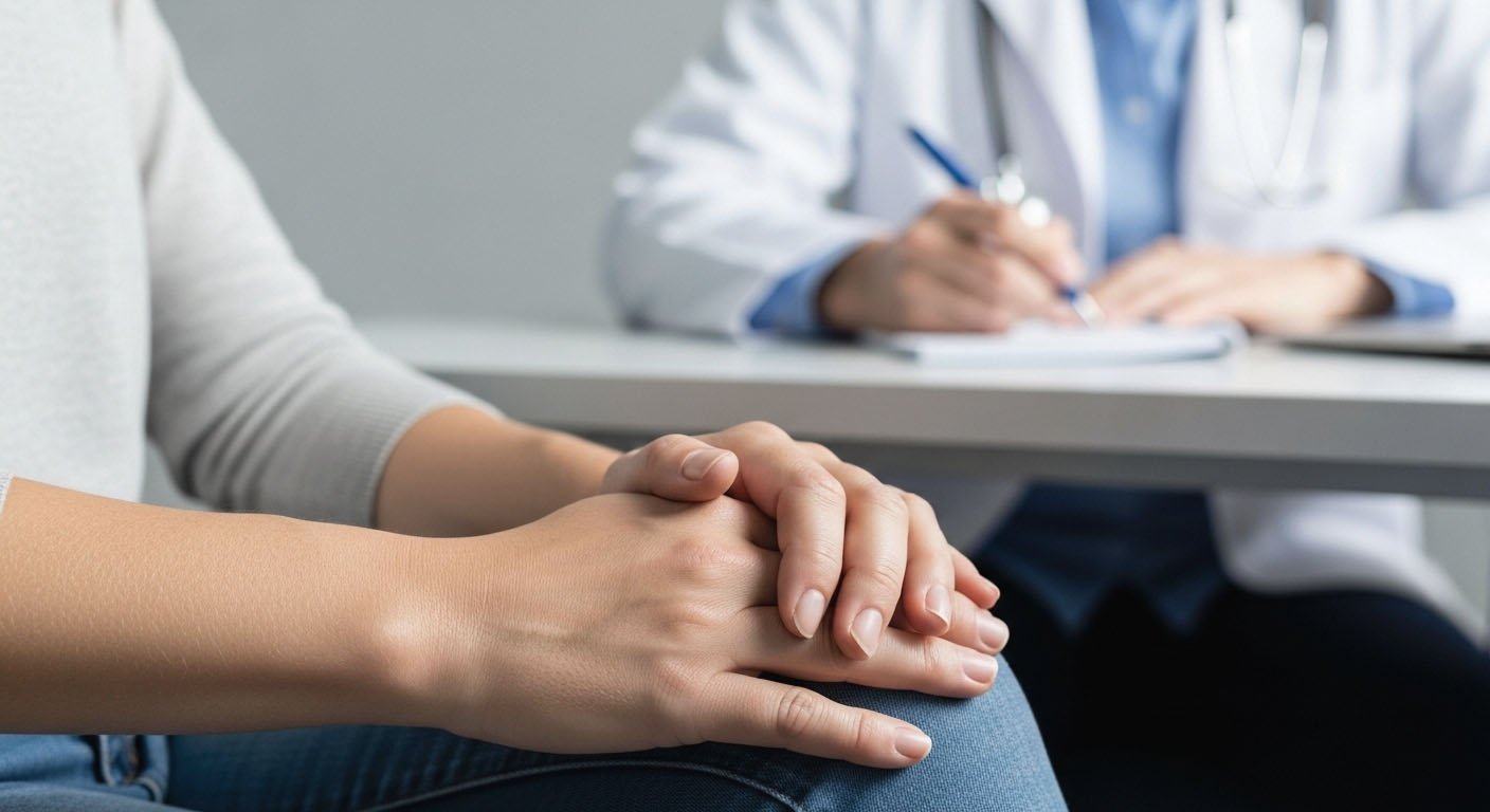 Руки лежат на коленях